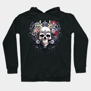 Gothic Skull and Flowers Hoodie